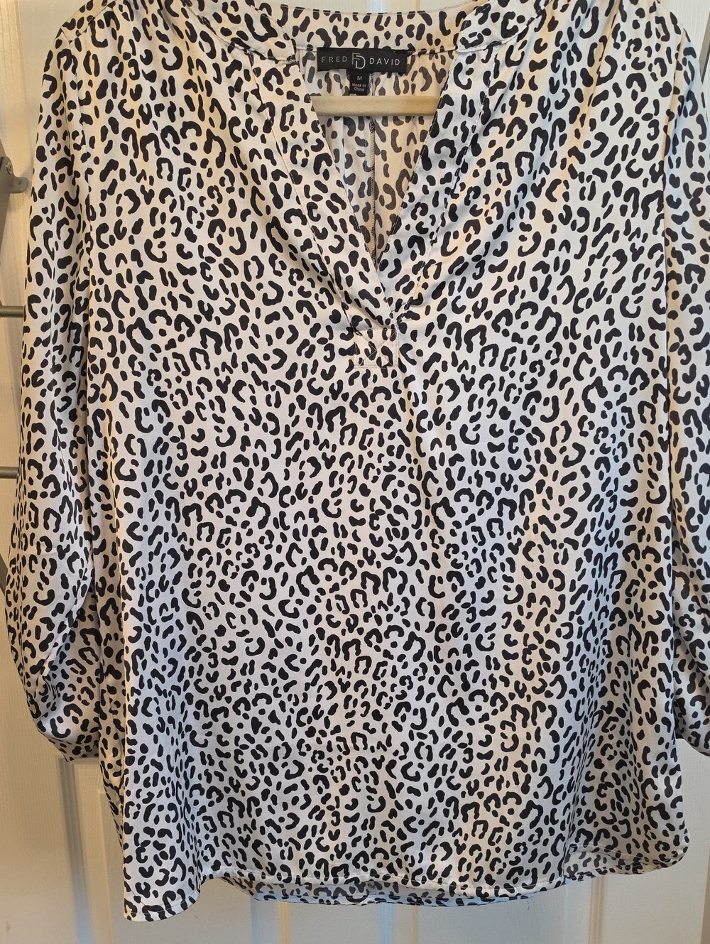 Fred David Black and White Leopard Print Blouse